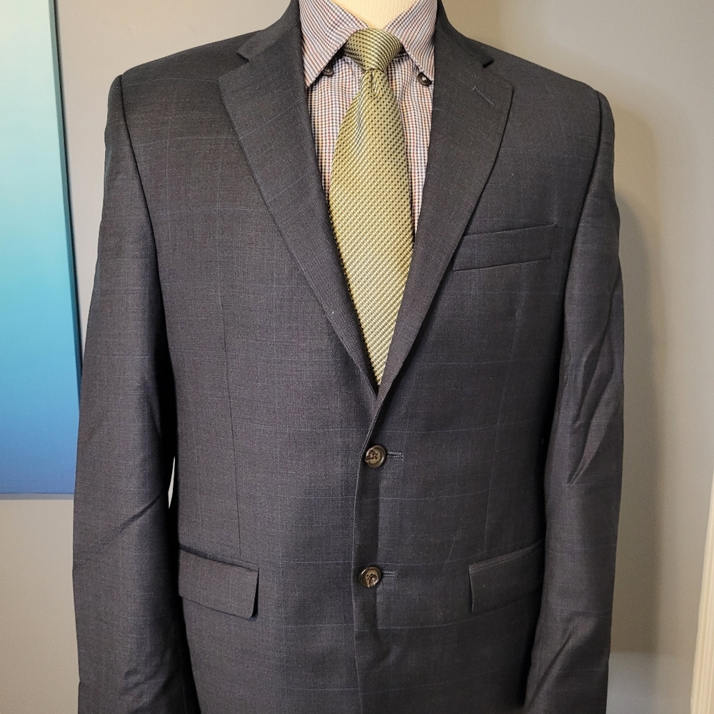 Ralph Lauren 40R Blue Windowpane Wool Mens Blazer